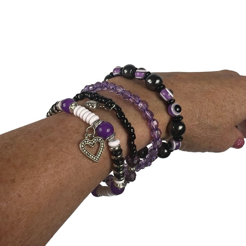New 4 Bracelet Set Skyline Collection Purple Black Charm
